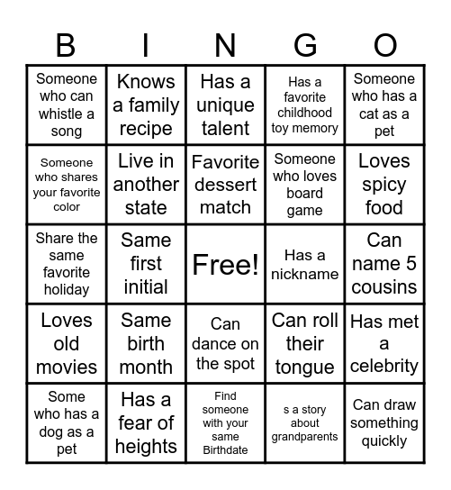 Family Reunion Bingo Card