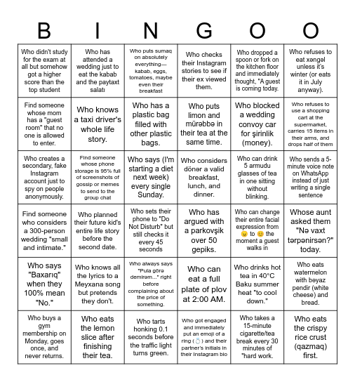 Milli Bingo Card