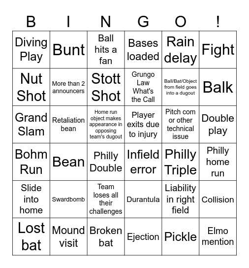 Phillies Bingo Card