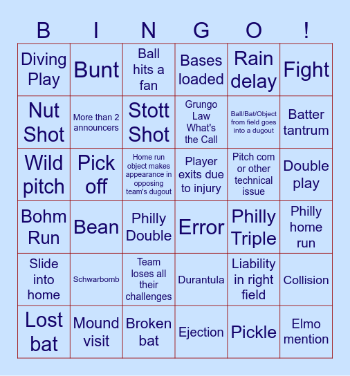 Phillies Bingo Card