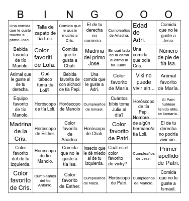 BINGO FAMILIAR Bingo Card