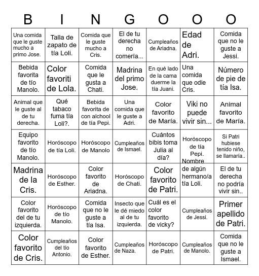 BINGO FAMILIAR Bingo Card