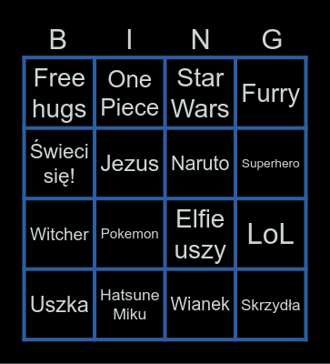 Pyrkon cosplay Bingo Card