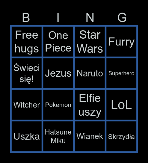 Pyrkon cosplay Bingo Card