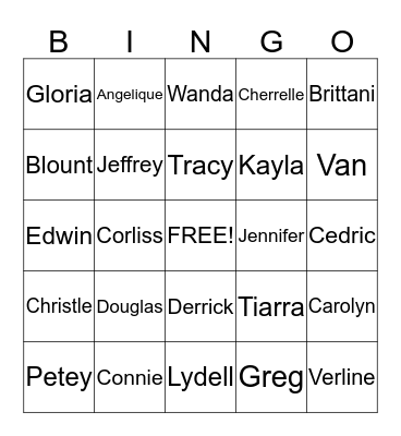 Blount Knight Family Reunion Bingo Card