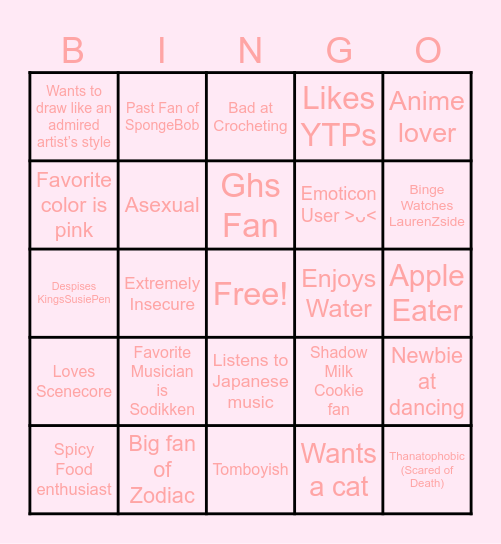 Fox’s Relation Bingo Card