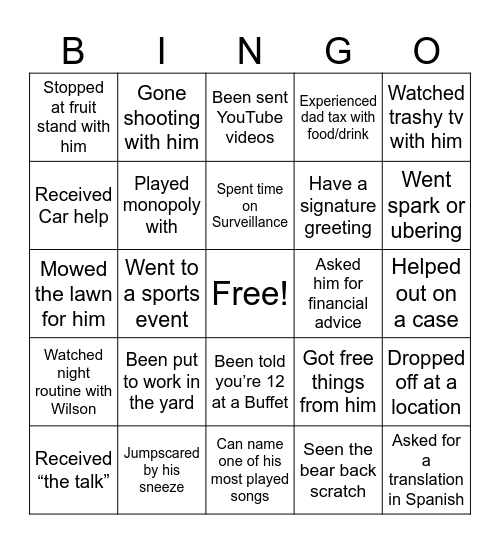 Dad Bingo Card