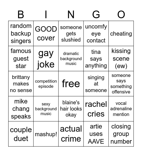 GLEE! Bingo Card