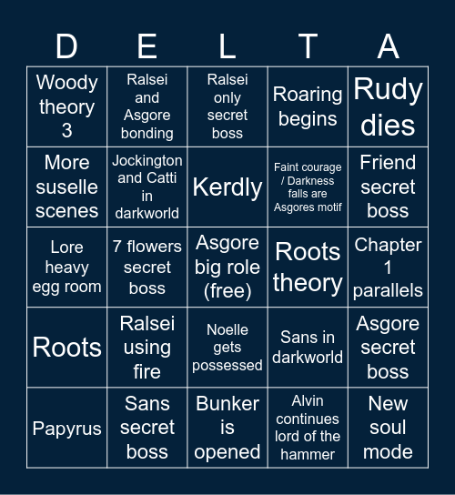 Deltarune Chapter 5 Bingo Card
