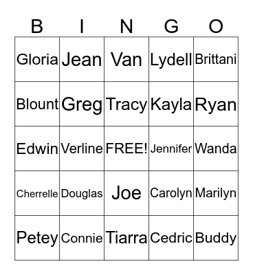Blount Knight Family Reunion Bingo Card