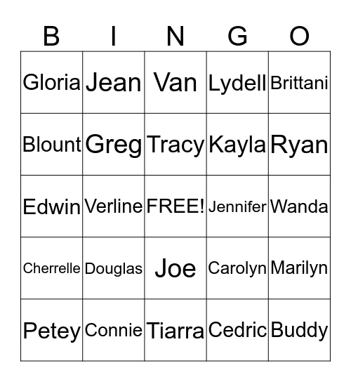Blount Knight Family Reunion Bingo Card