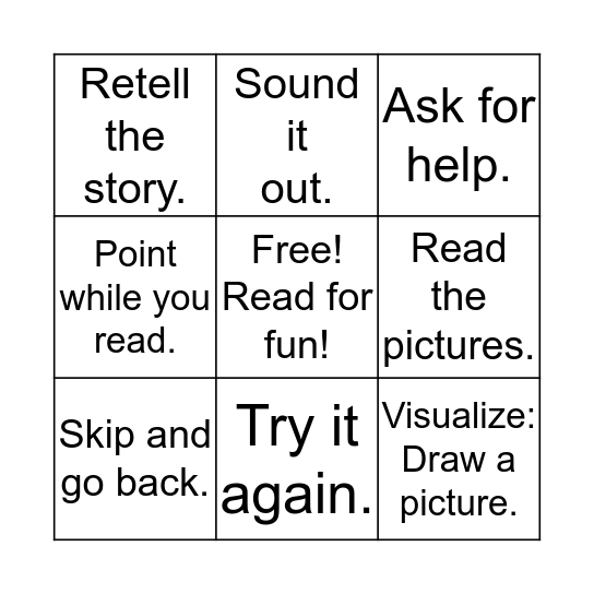 Reading Bingo Card