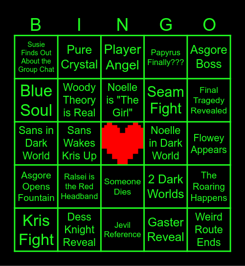 Deltarune Chapter 5 Bingo Card