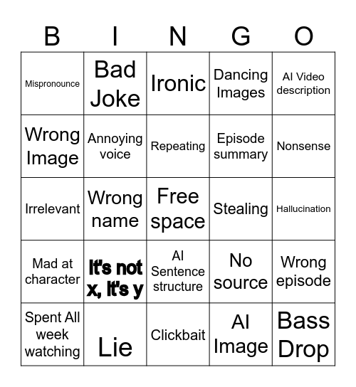 AI SpongeTube Bingo Card