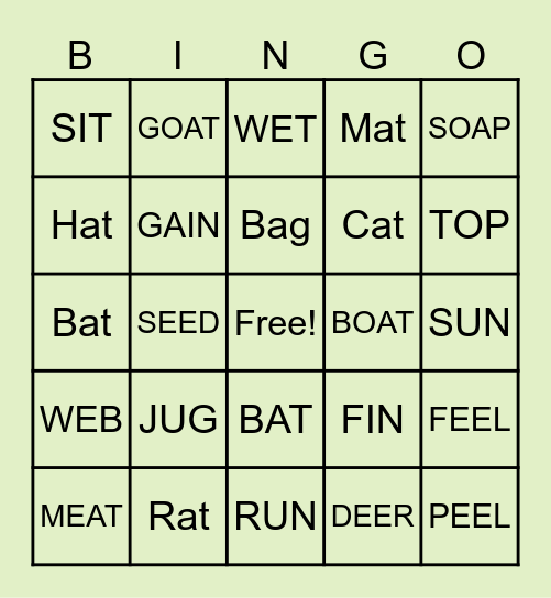 CVC AND CVVC WORDS Bingo Card
