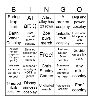 Supa Nova Bingo Card