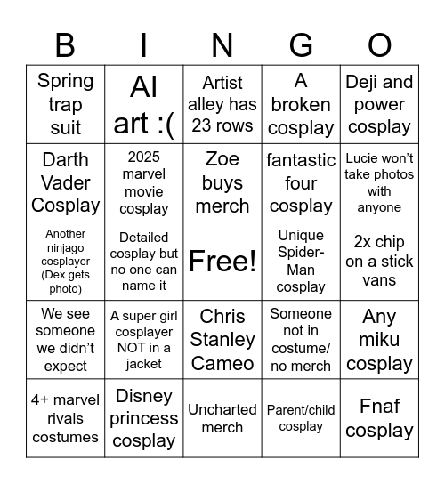 Supa Nova Bingo Card