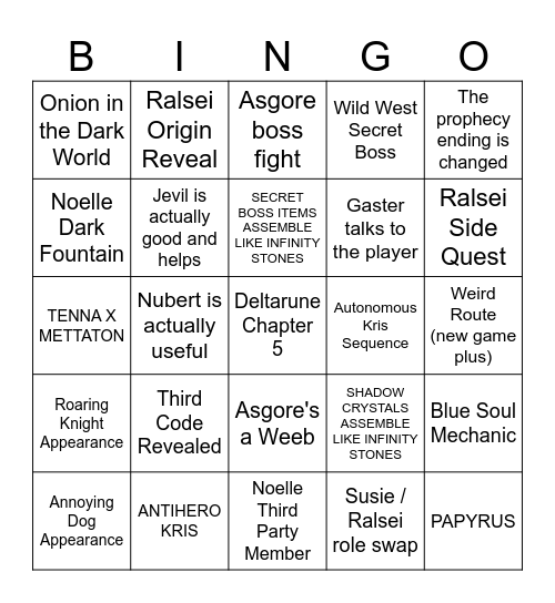 DELTARUNE TOMORROW Bingo Card