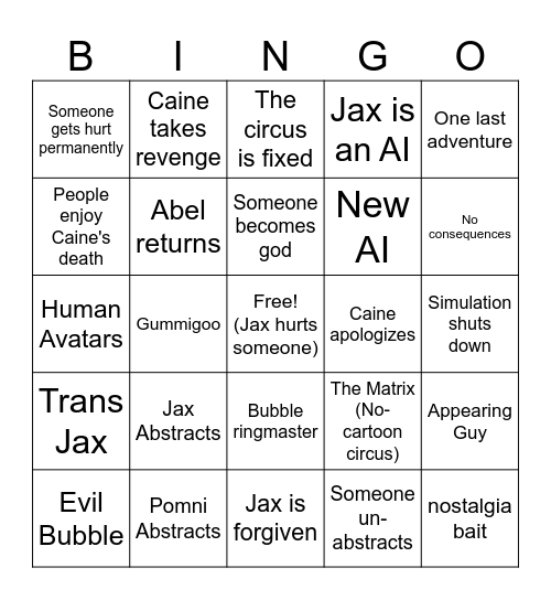 Final TADC Bingo Card