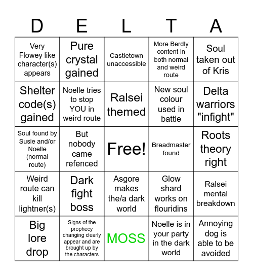 Deltarune Bingo Card