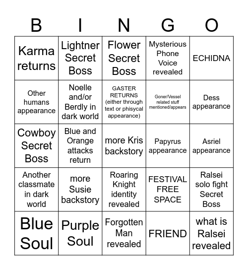Deltarune Chapter 5 Bingo Card