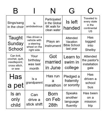 Get to Know You Bingo Card