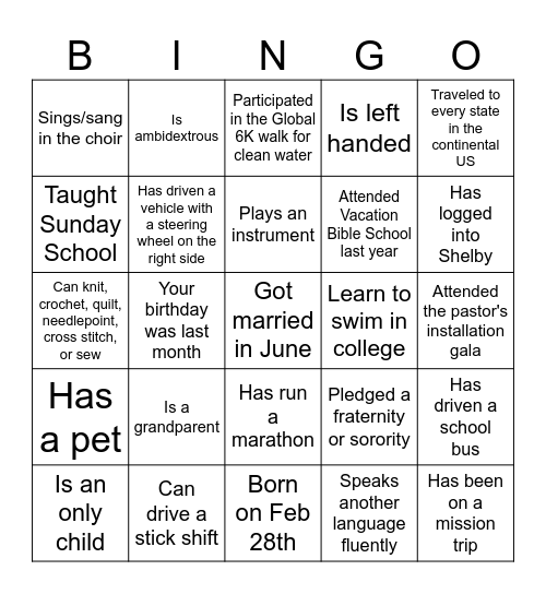 Get to Know You Bingo Card