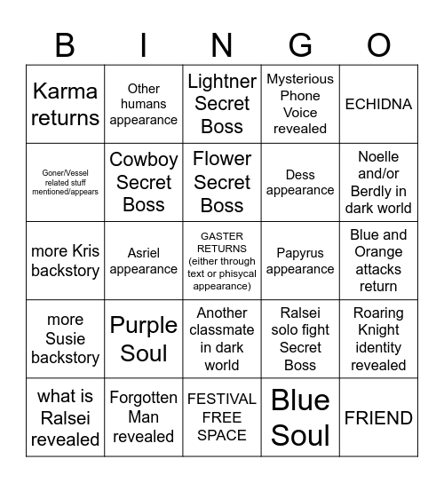 Deltarune Chapter 5 Bingo Card