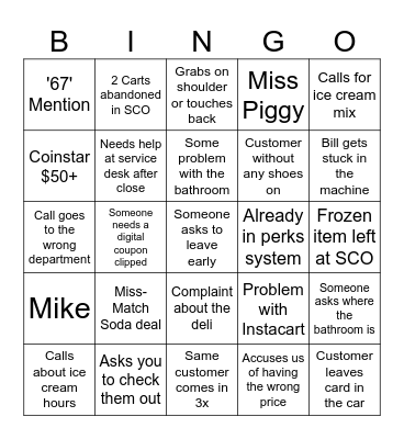 Macey's Customer Bingo Card
