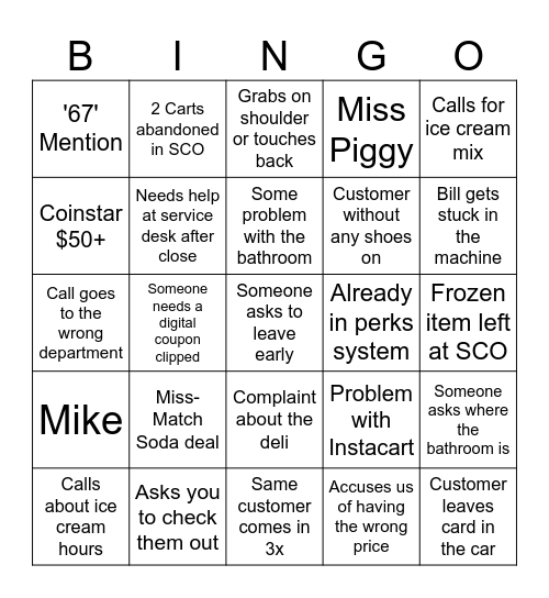Macey's Customer Bingo Card