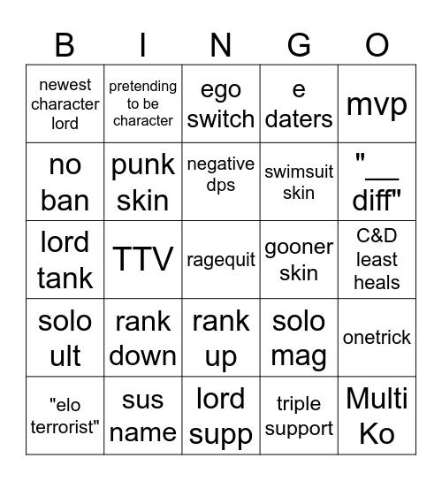 Rivals Ranked Bingo Card