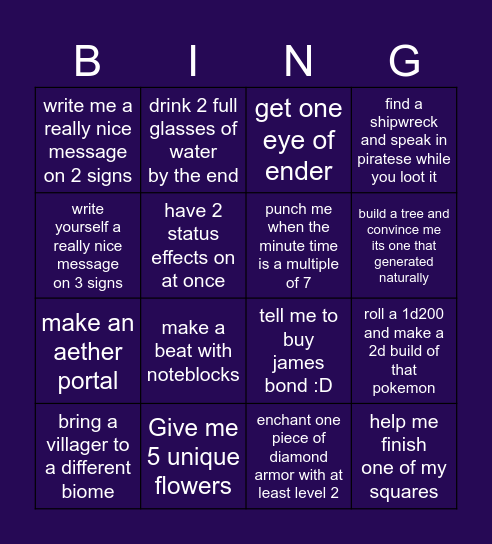Chandler Bingo Card