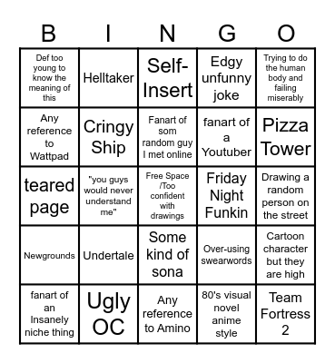 12 Year Old Sketchbook Bingo Card