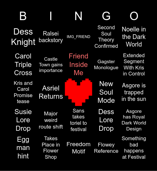 Deltarune Chapter 5 Bingo Card