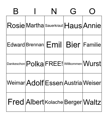 Berger Family Bingo Card