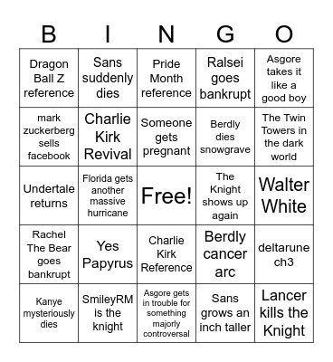 Deltarune 2026 predictions Bingo Card