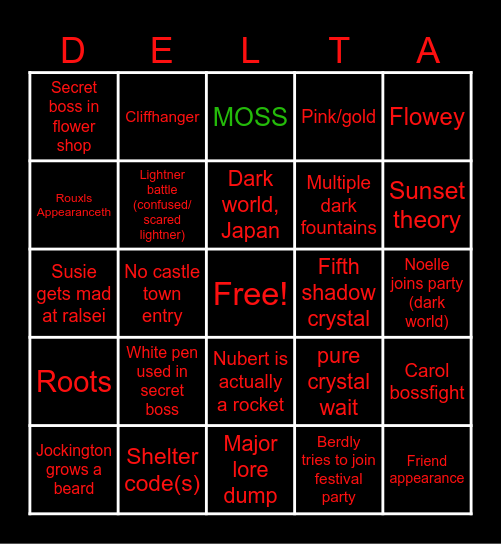 Chp 5 deltarune bingo card Bingo Card