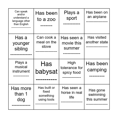 Icebreaker Bingo Card