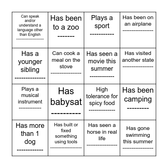 Icebreaker Bingo Card