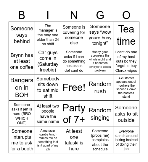 YT Weeknight Bingo Card