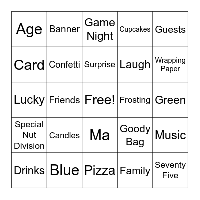 Ma's 75th Birthday Bingo Card