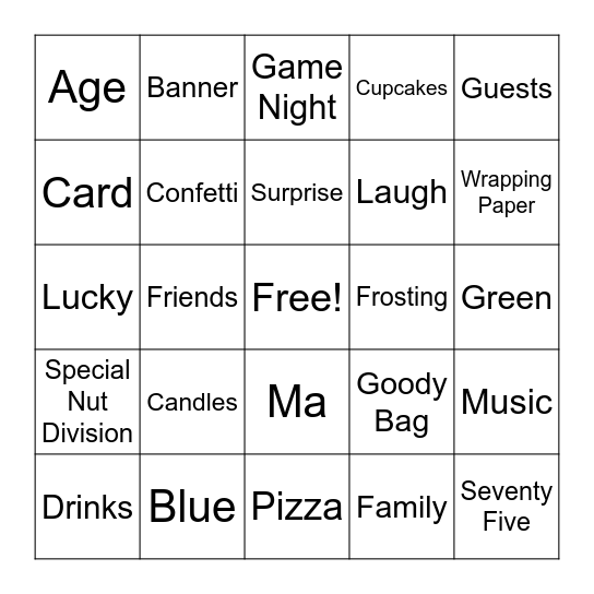 Ma's 75th Birthday Bingo Card