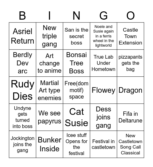 Deltarune Chapter 5 Bingo Card