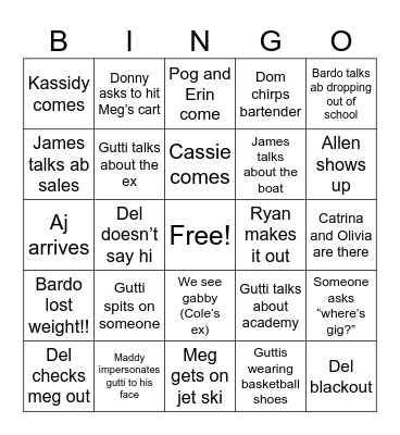 Reunion at billes Bingo Card