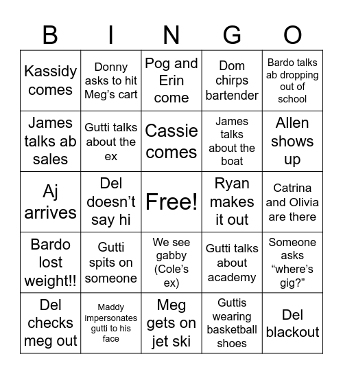 Reunion at billes Bingo Card