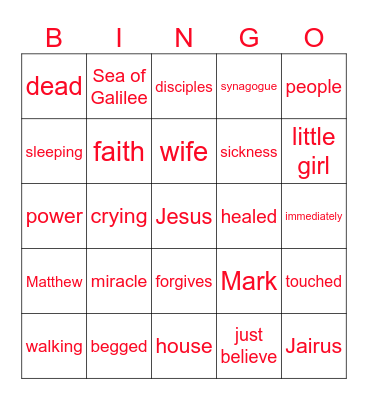 Jesus Healed Sickness Bingo Card