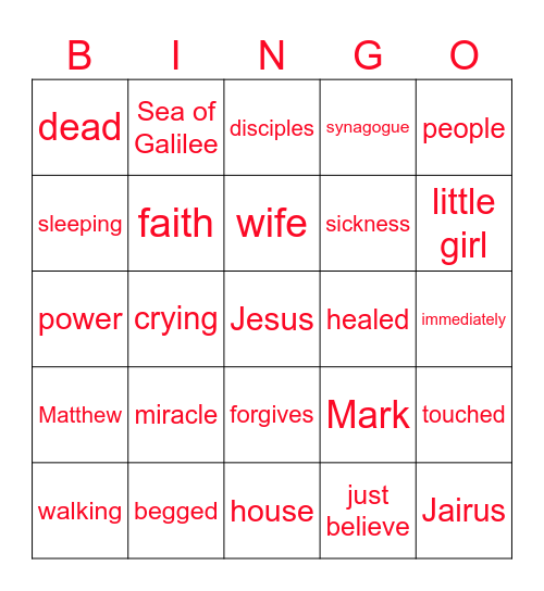 Jesus Healed Sickness Bingo Card
