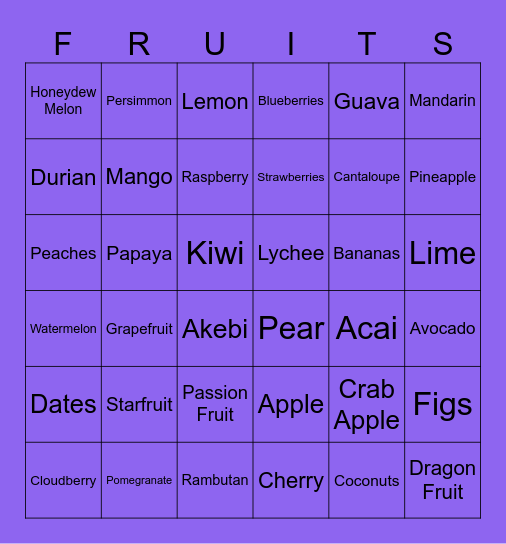 Fruits Bingo Card