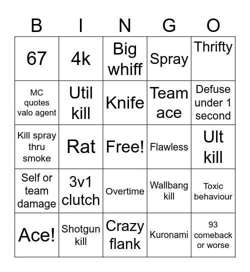 VALO Bingo Card