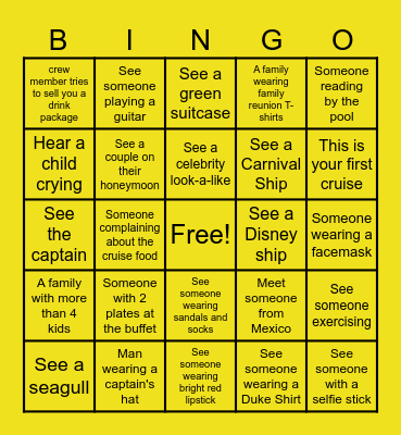 Cruise Bingo Card